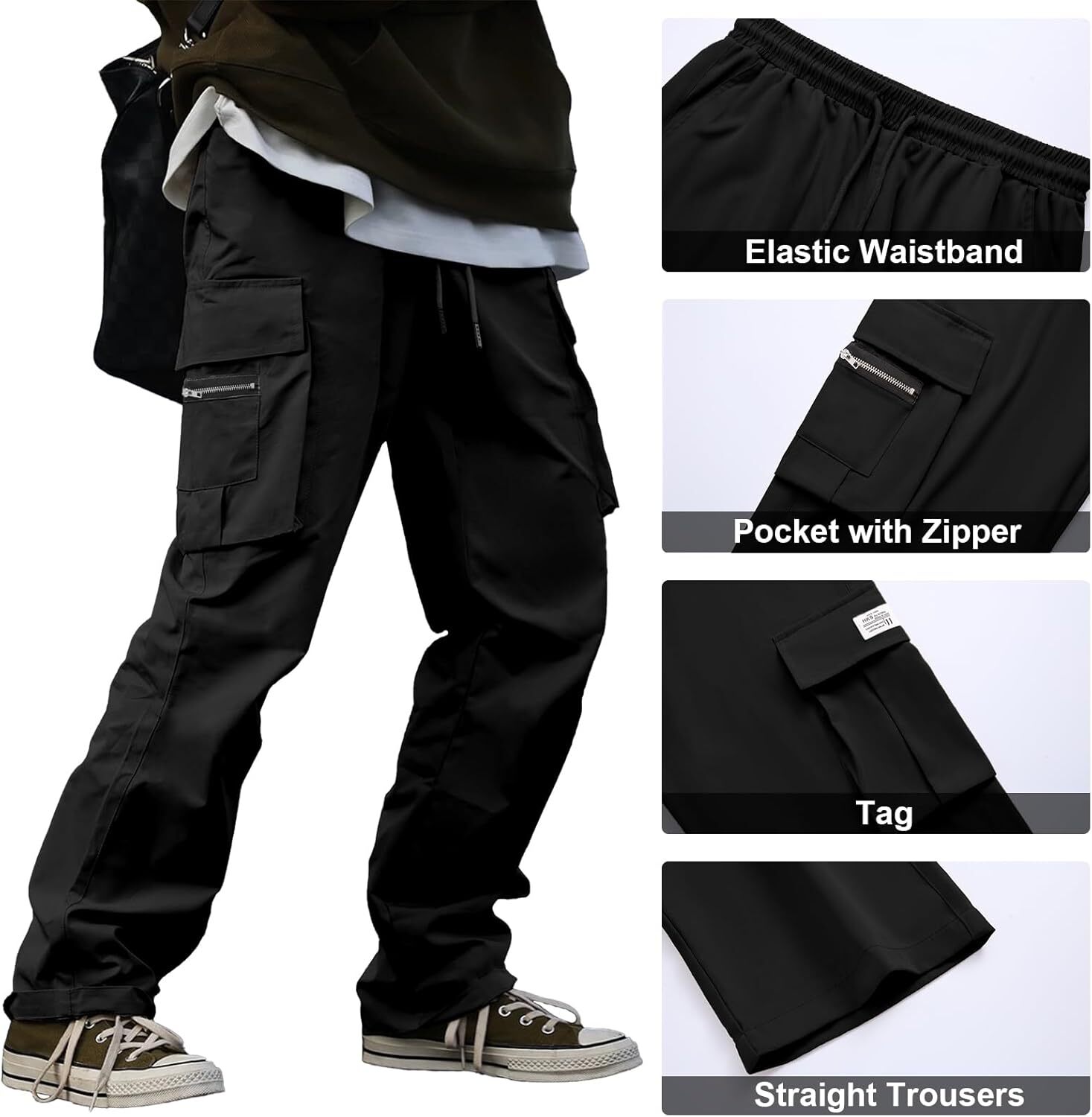 🔥6-PACKS $24.89 Men's Plus Size Casual Solid Color Drawstring Overalls