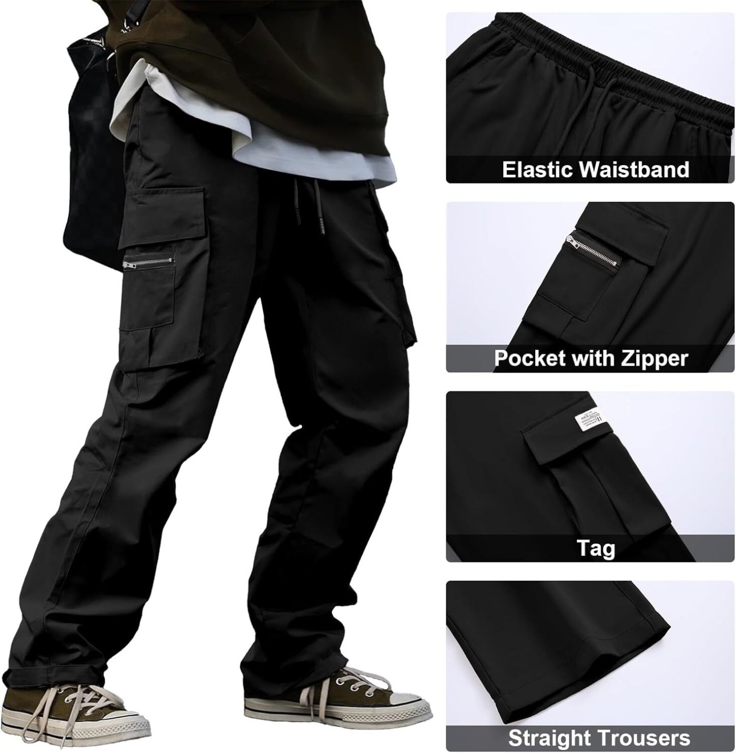 🔥6-PACKS $24.89 Men's Plus Size Casual Solid Color Drawstring Overalls