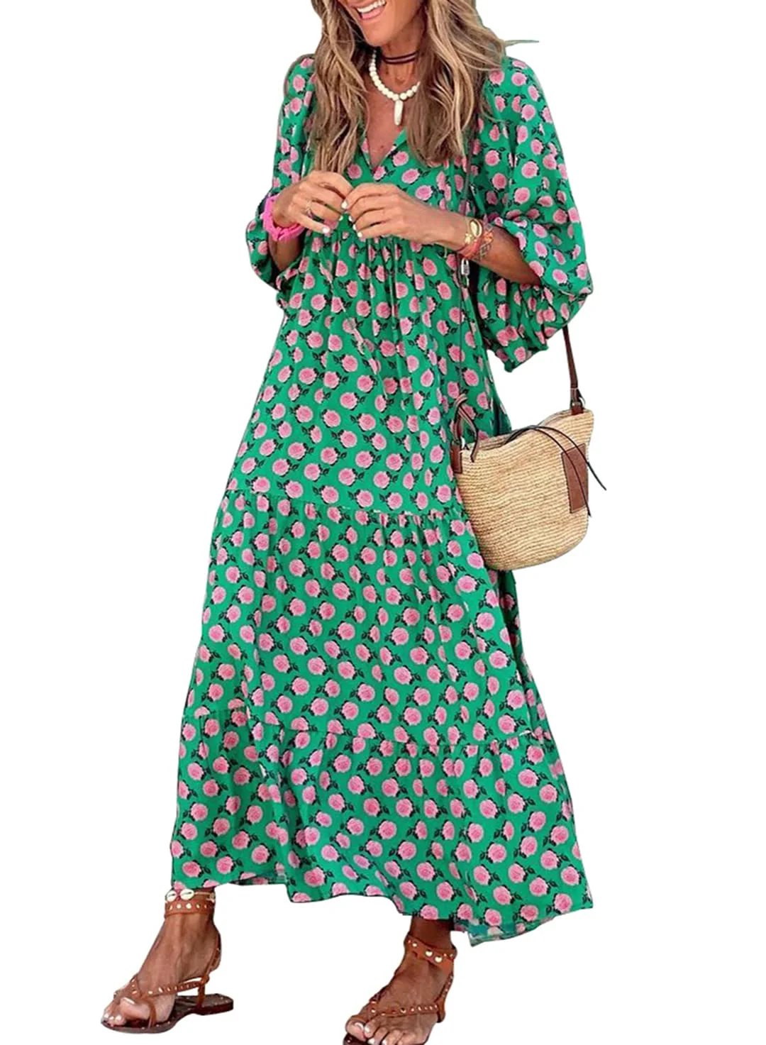 Last Day 89% OFF 🔥 ✨Women's Puff Sleeve Floral Boho Maxi Dress