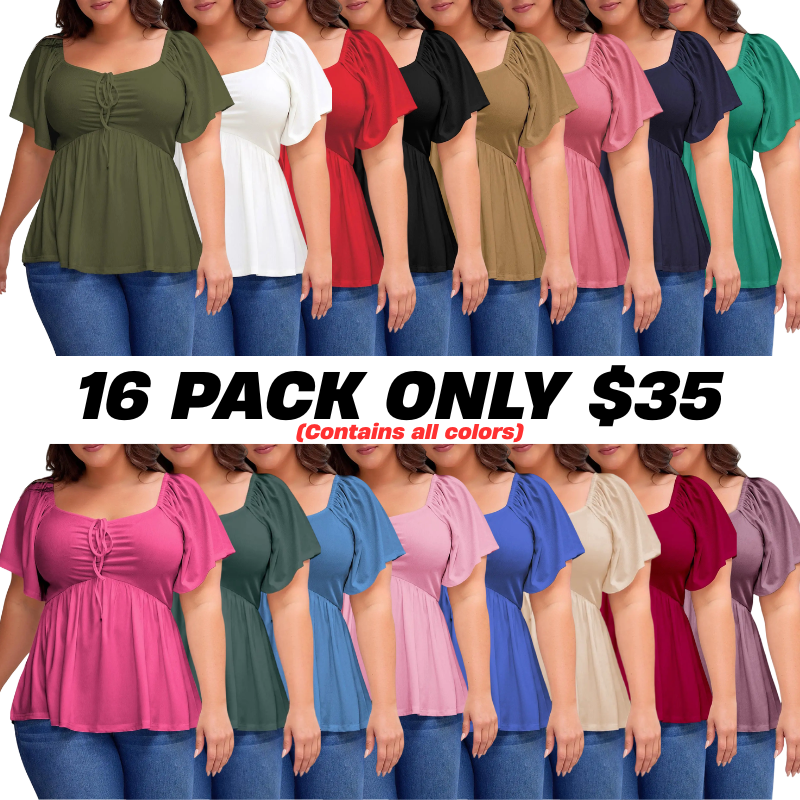Women Plus Size Sweetheart Neck Short Sleeve Shirred Peplum Blouse Tops Shirts(1X-5X)