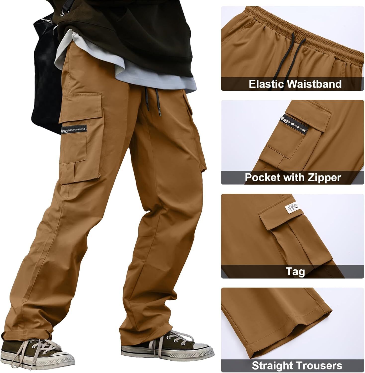 🔥6-PACKS $24.89 Men's Plus Size Casual Solid Color Drawstring Overalls