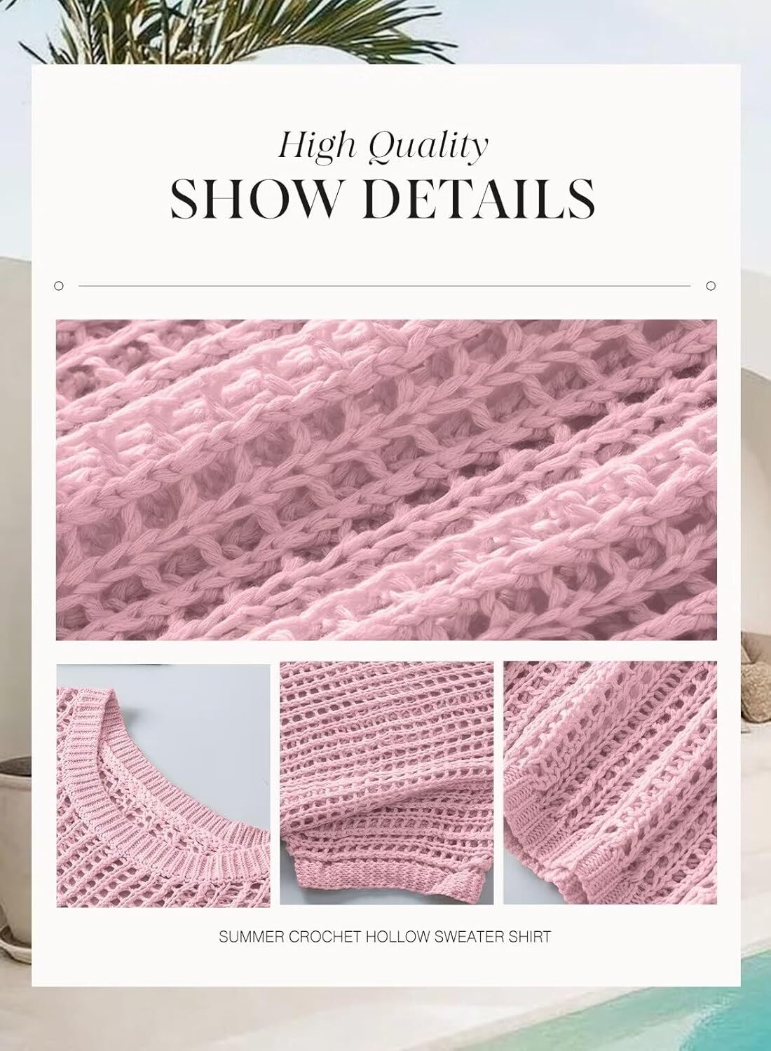 Womens Summer Scoop Neck Short Sleeve Sweater Casual Crochet Hollow Out Knit Tops Pullover Shirts Beach Coverup