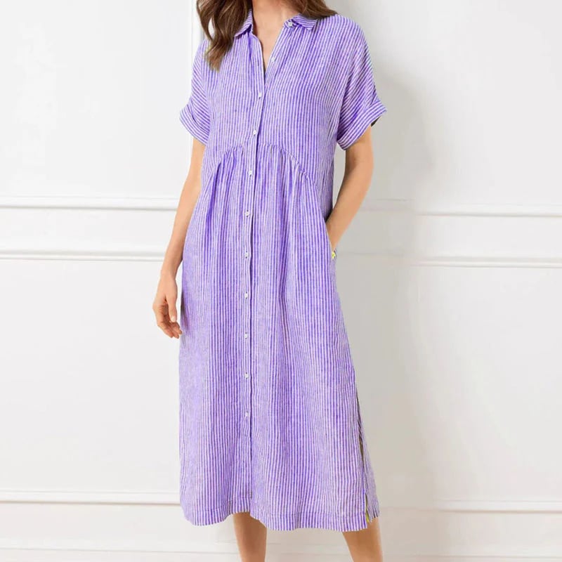 🔥LAST DAY SALE 89% OFF🔥 Striped Lapel Button Down Shirt Dress