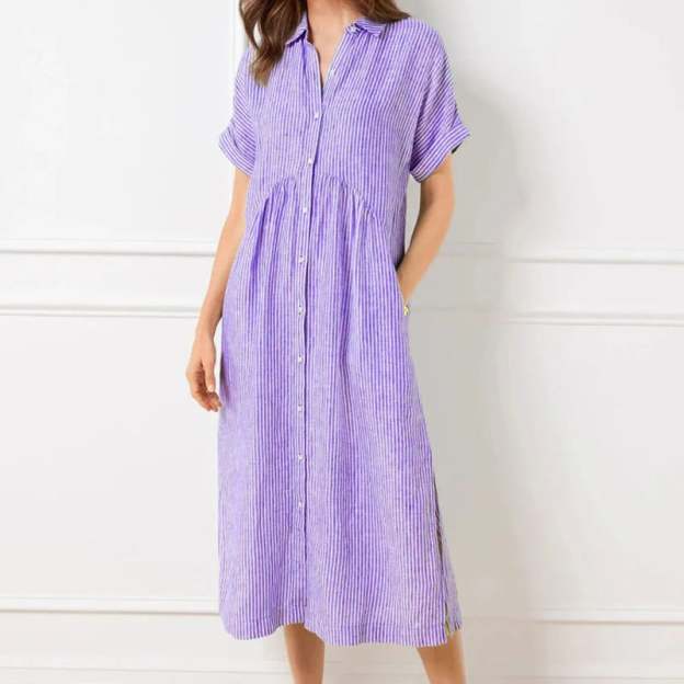 🔥LAST DAY SALE 89% OFF🔥 Striped Lapel Button Down Shirt Dress