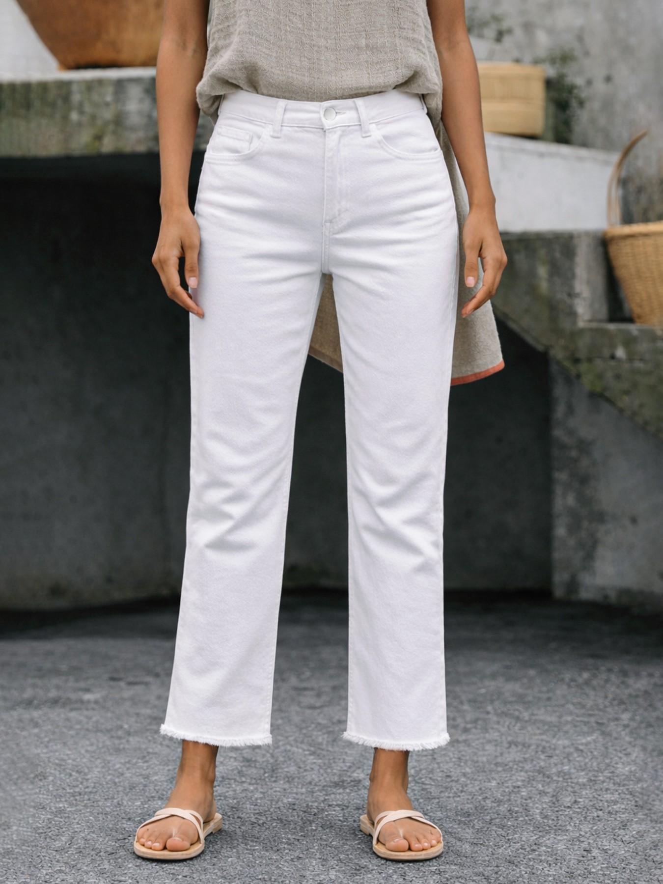 Women's Spring & Fall Slim-Fitting Denim Jeans, Casual Button Fly Pockets Design, Long Regular Fit, Versatile Commuter Pants