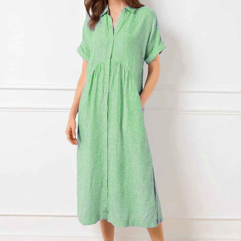 🔥LAST DAY SALE 89% OFF🔥 Striped Lapel Button Down Shirt Dress