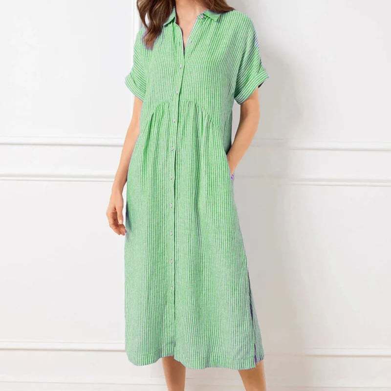 🔥LAST DAY SALE 89% OFF🔥 Striped Lapel Button Down Shirt Dress