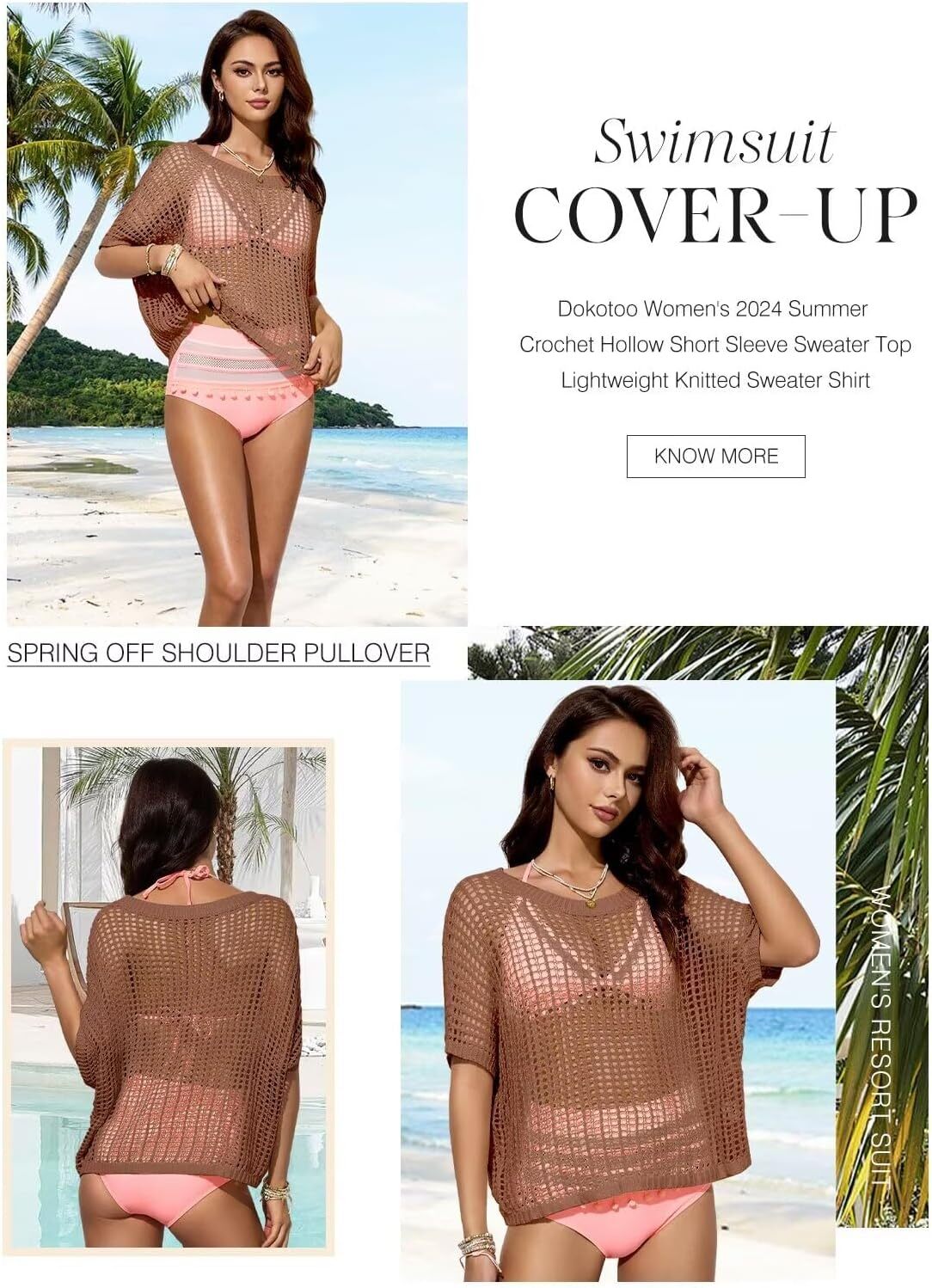 Womens Summer Scoop Neck Short Sleeve Sweater Casual Crochet Hollow Out Knit Tops Pullover Shirts Beach Coverup