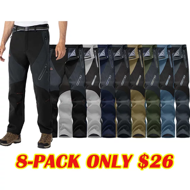 Men's All-Weather Insulated Cargo Pants - Waterproof Winter Snow Trousers with Fleece Lining