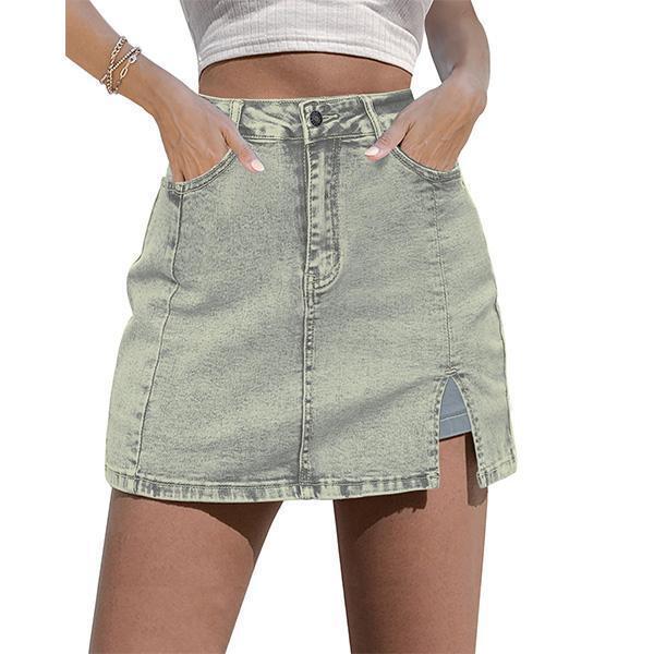 🔥Skorts Skirts for Women Denim Mini Skirt Side Slit with High Waisted Jean Shorts Stretchy