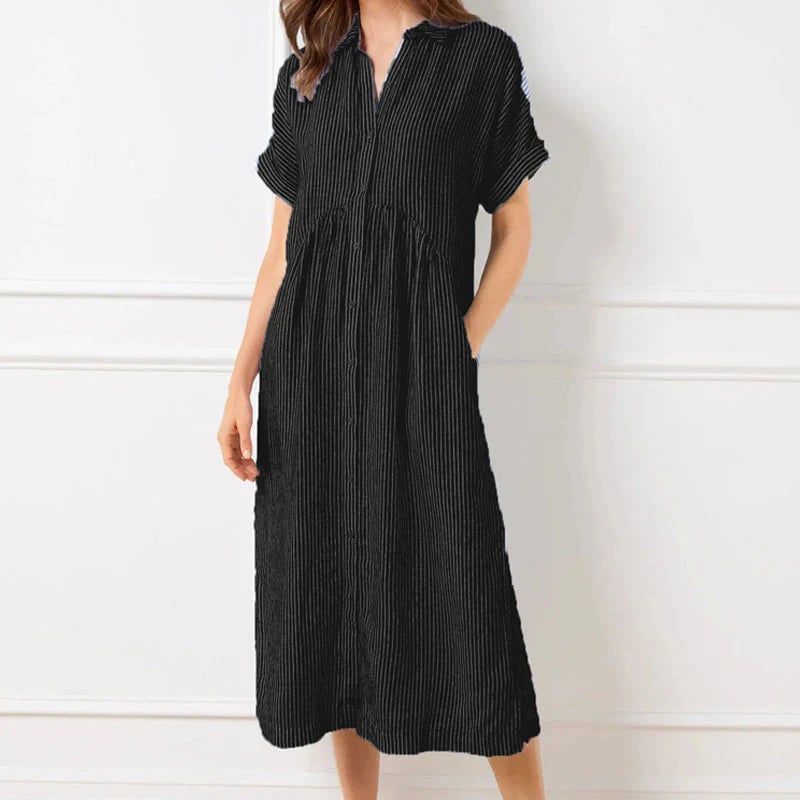🔥LAST DAY SALE 89% OFF🔥 Striped Lapel Button Down Shirt Dress