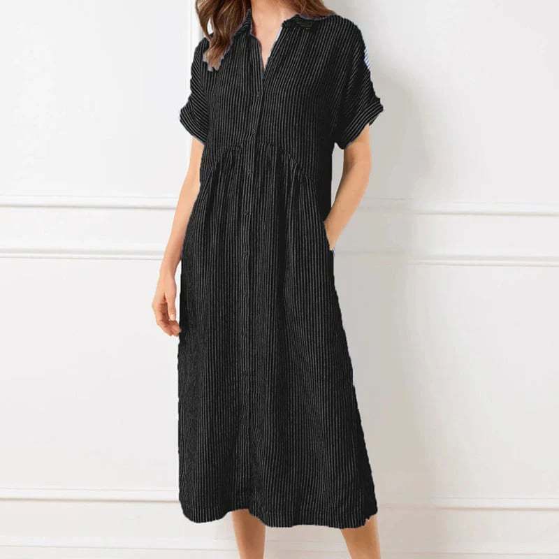 🔥LAST DAY SALE 89% OFF🔥 Striped Lapel Button Down Shirt Dress