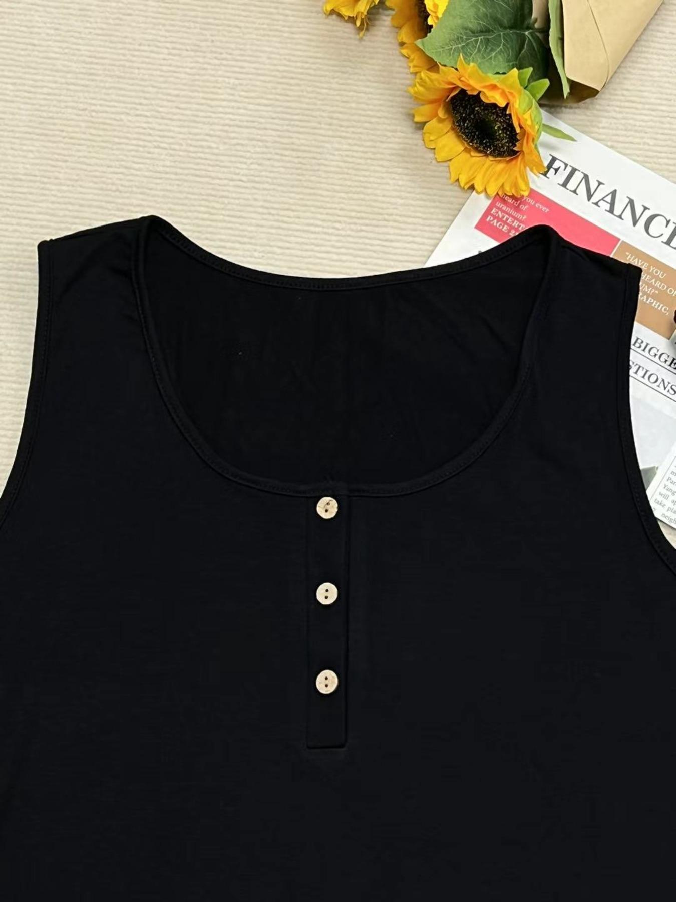 Summer New Trend Large Size Women's Tank Button Casual Vest, Fitted Plain Design, Perfect for Daily Wear, Comfortable and Stylish