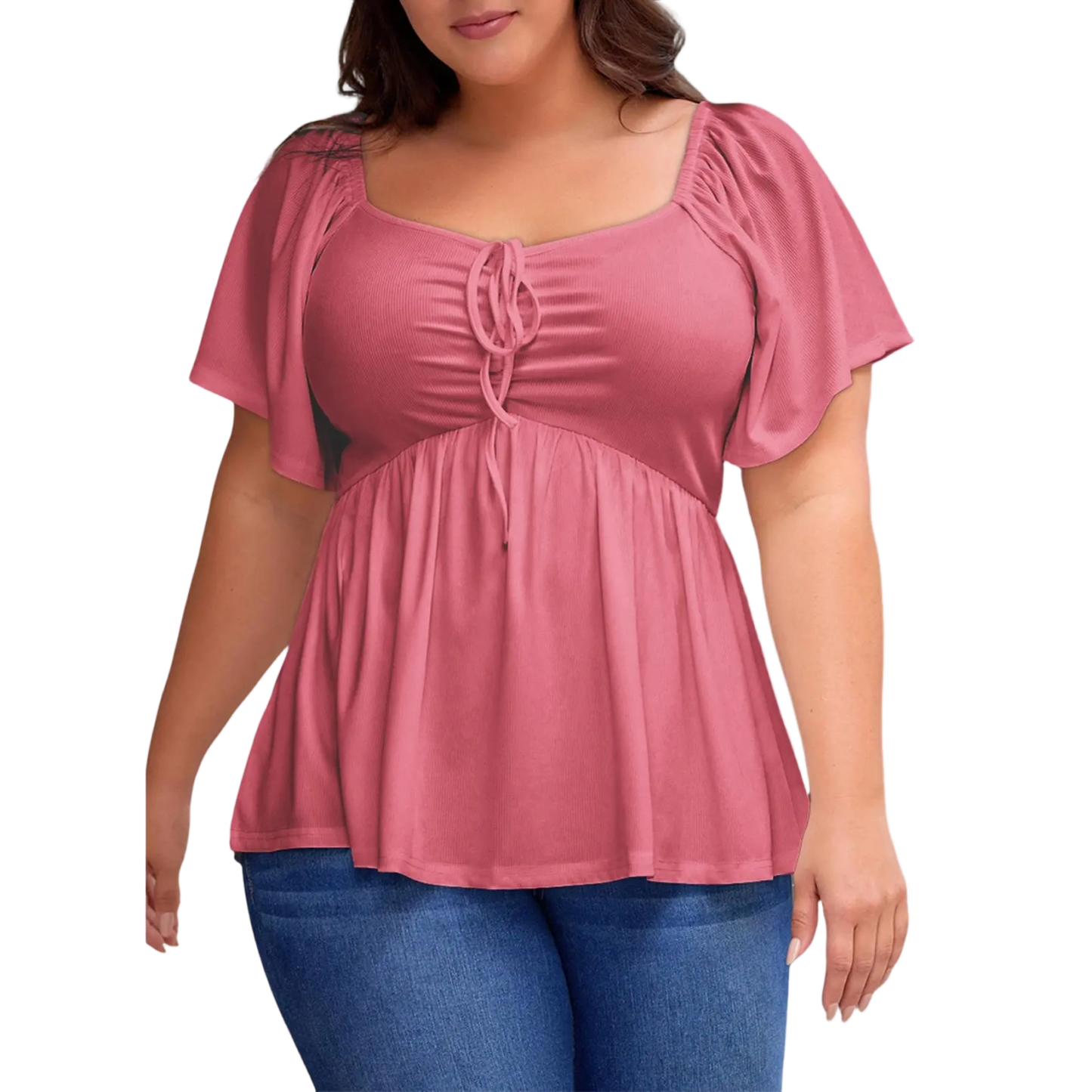 Women Plus Size Sweetheart Neck Short Sleeve Shirred Peplum Blouse Tops Shirts(1X-5X)