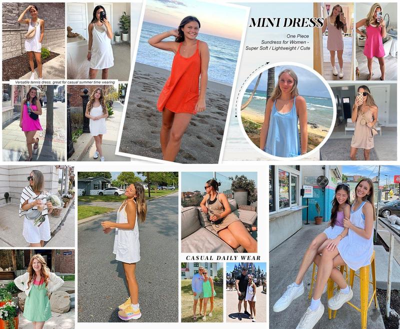 Tanming Women's Athletic Sleeveless Mini Dress with Built-in Shorts Summer V Neck Spaghetti Strap Short Spring Tennis Dress with Pockets Tanming Women's Athletic Sleeveless Mini Dress with Built-in Shorts Summer V Neck Spaghetti Strap Short Spring Tennis Dress with Pockets