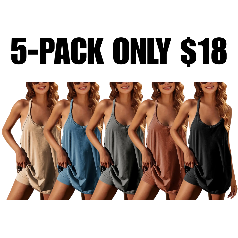 Women's Athletic Sleeveless Mini Dress with Built-in Shorts