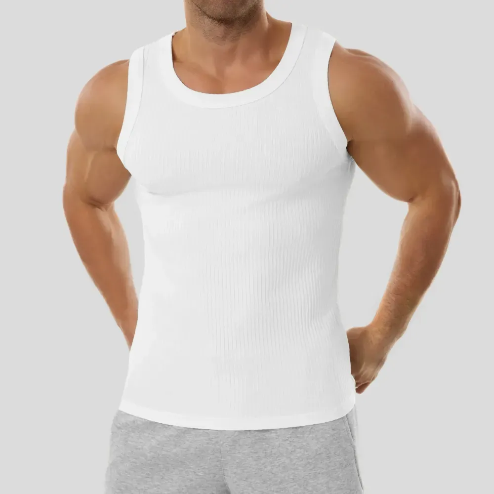 Men’s Wide Strap Ribbed Tank Top, High Stretch Breathable Muscle Tank, Heavyweight Drapey Fit Gym & Casual Sleeveless Shirt
