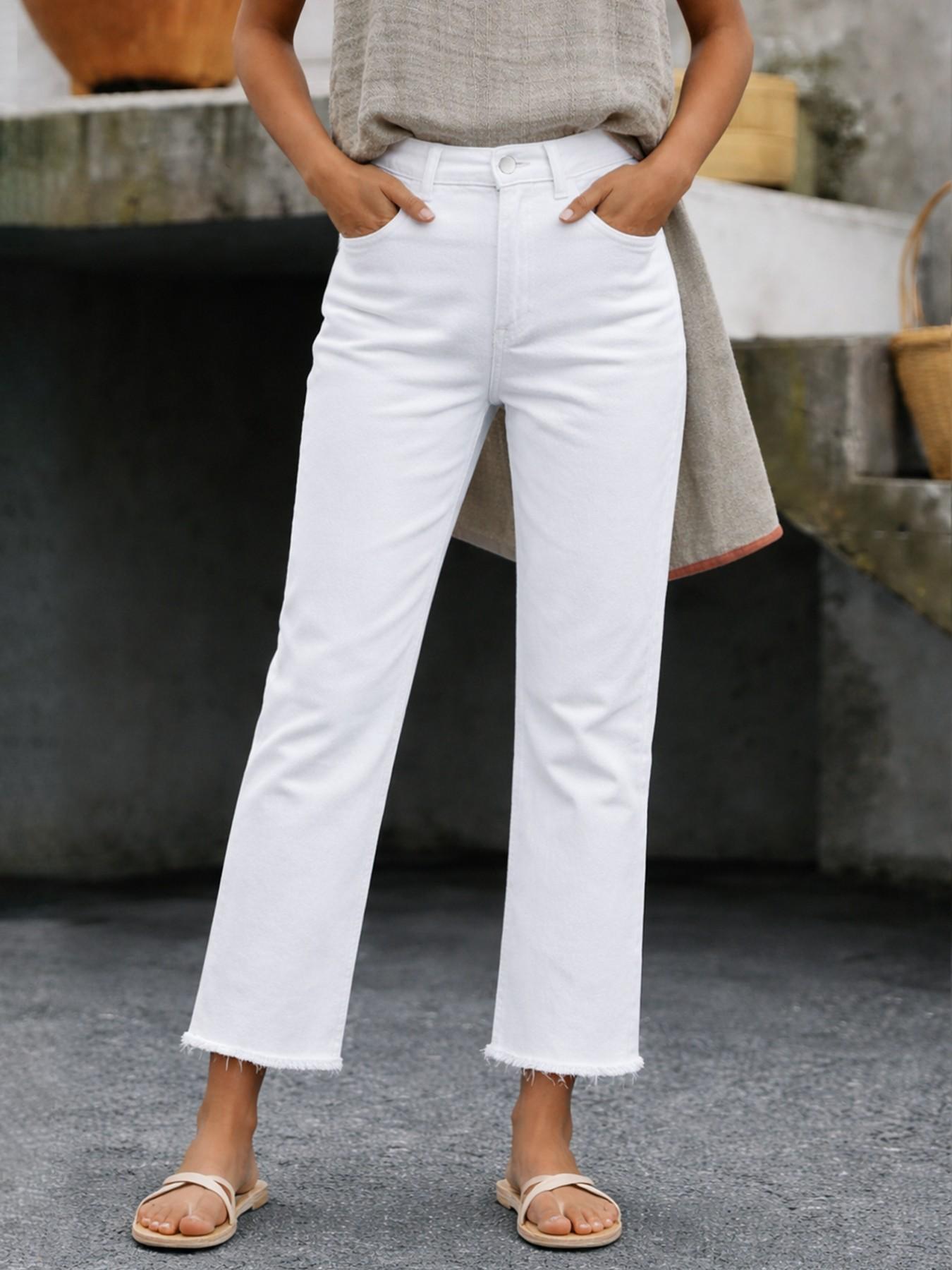 Women's Spring & Fall Slim-Fitting Denim Jeans, Casual Button Fly Pockets Design, Long Regular Fit, Versatile Commuter Pants