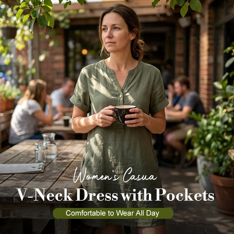 🏖️ LIMITED-TIME 90% OFF! 👗Women's V-Neck Tunic Dress – Relaxed Fit, Pockets & Breathable