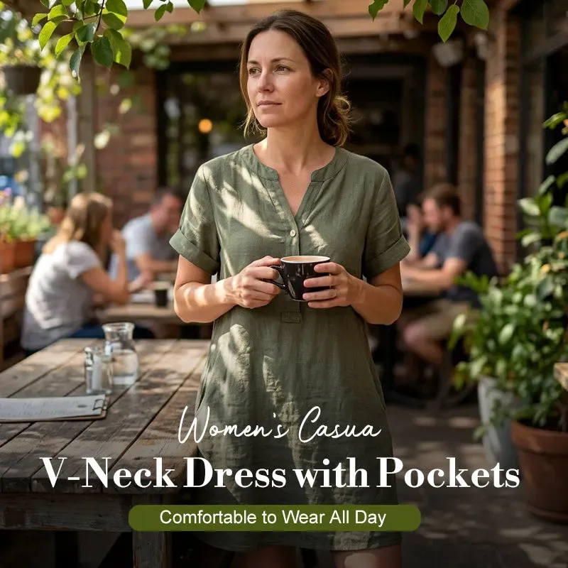 🏖️ LIMITED-TIME 90% OFF! 👗Women's V-Neck Tunic Dress – Relaxed Fit, Pockets & Breathable