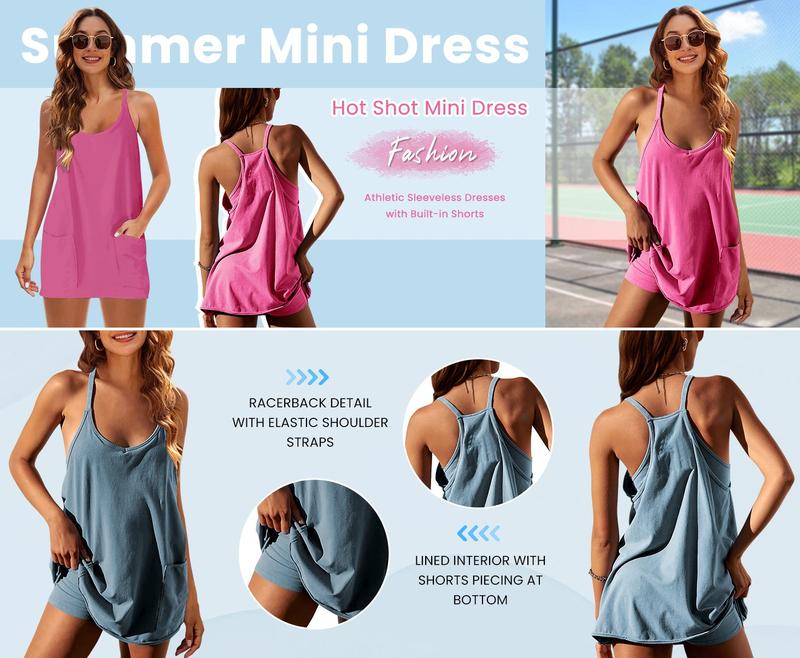 Tanming Women's Athletic Sleeveless Mini Dress with Built-in Shorts Summer V Neck Spaghetti Strap Short Spring Tennis Dress with Pockets Tanming Women's Athletic Sleeveless Mini Dress with Built-in Shorts Summer V Neck Spaghetti Strap Short Spring Tennis Dress with Pockets