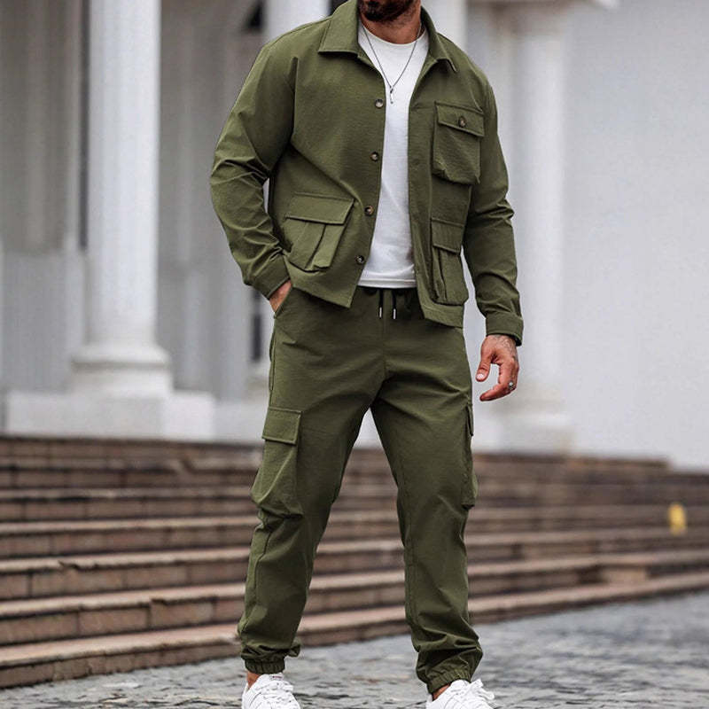 Men’s Retro Jacket & Cargo Pants 2-Piece Set
