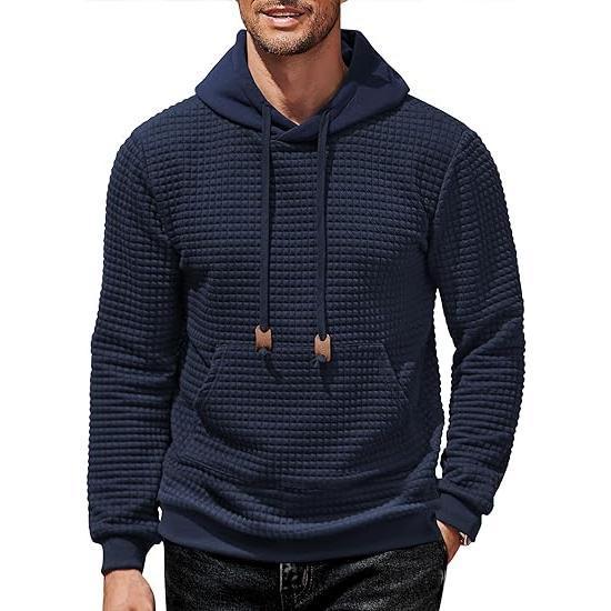 Premium-Mens Waffle Knit Pullover Hoodie | Long Sleeve Soft Comfortable Sweatshirt with Pocket