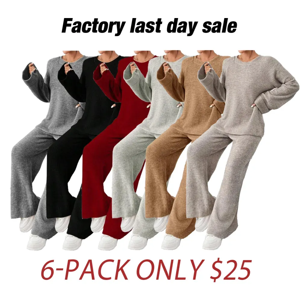 Women's Oversize Raglan Sleeve Split Sweater & Elastic Waist Pants Set