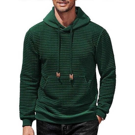 Premium-Mens Waffle Knit Pullover Hoodie | Long Sleeve Soft Comfortable Sweatshirt with Pocket