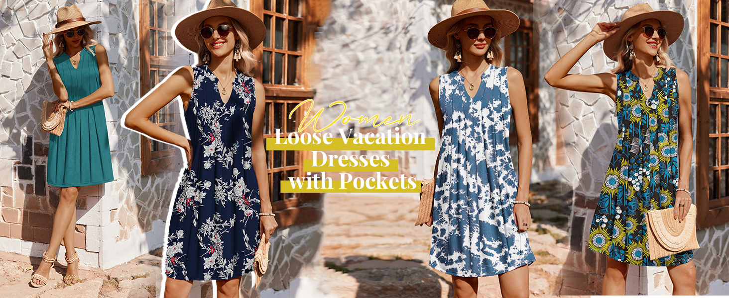 women loose t shirts dress with pockets summer v neck pleated sundresses women cotton work dress