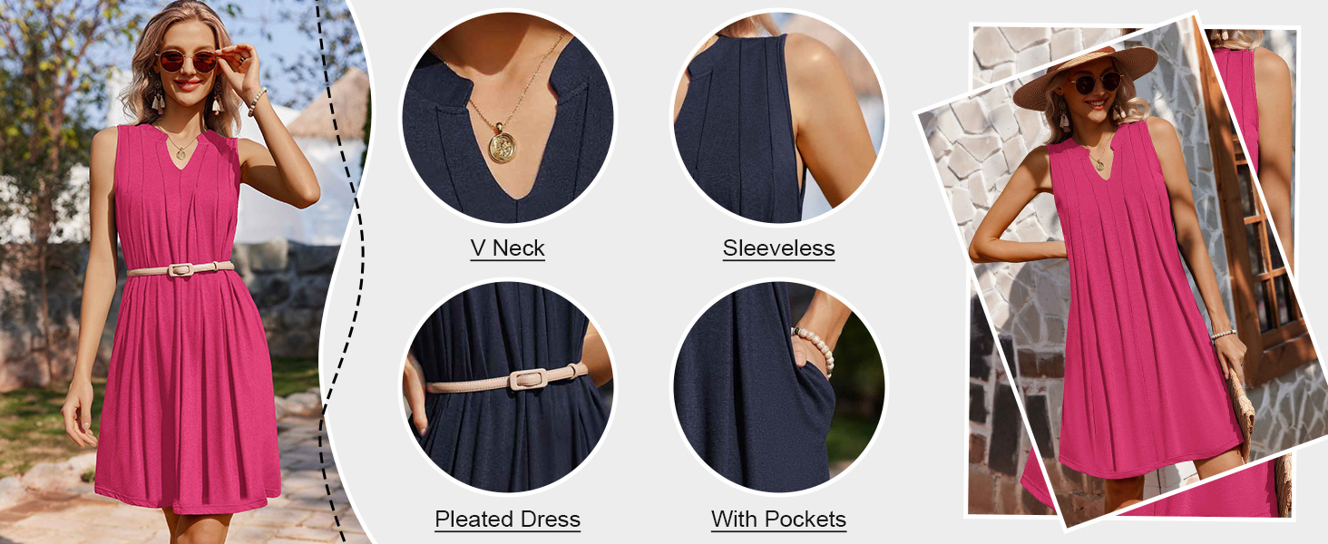 women summer loose a line dress v neck short pleated dress women summer shift dress
