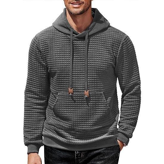 Premium-Mens Waffle Knit Pullover Hoodie | Long Sleeve Soft Comfortable Sweatshirt with Pocket