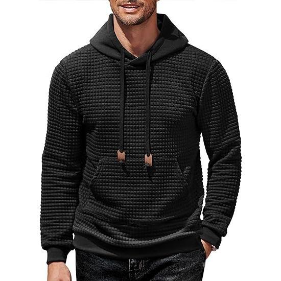 Premium-Mens Waffle Knit Pullover Hoodie | Long Sleeve Soft Comfortable Sweatshirt with Pocket