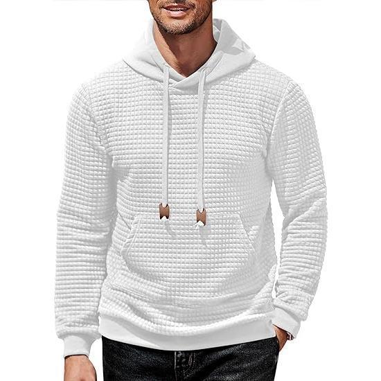 Premium-Mens Waffle Knit Pullover Hoodie | Long Sleeve Soft Comfortable Sweatshirt with Pocket