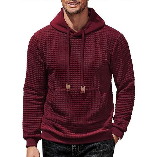 Premium-Mens Waffle Knit Pullover Hoodie | Long Sleeve Soft Comfortable Sweatshirt with Pocket