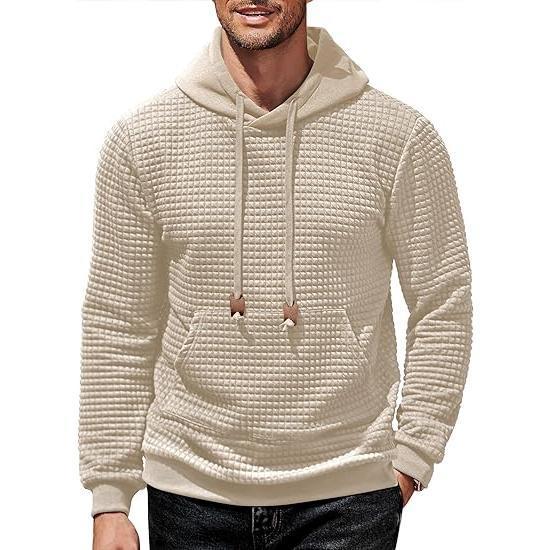 Premium-Mens Waffle Knit Pullover Hoodie | Long Sleeve Soft Comfortable Sweatshirt with Pocket