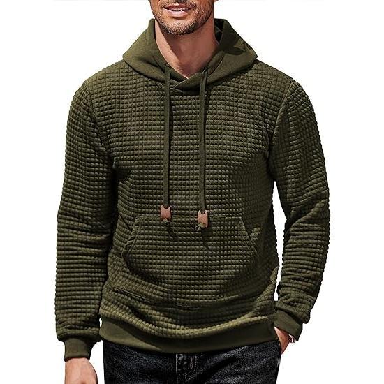 Premium-Mens Waffle Knit Pullover Hoodie | Long Sleeve Soft Comfortable Sweatshirt with Pocket