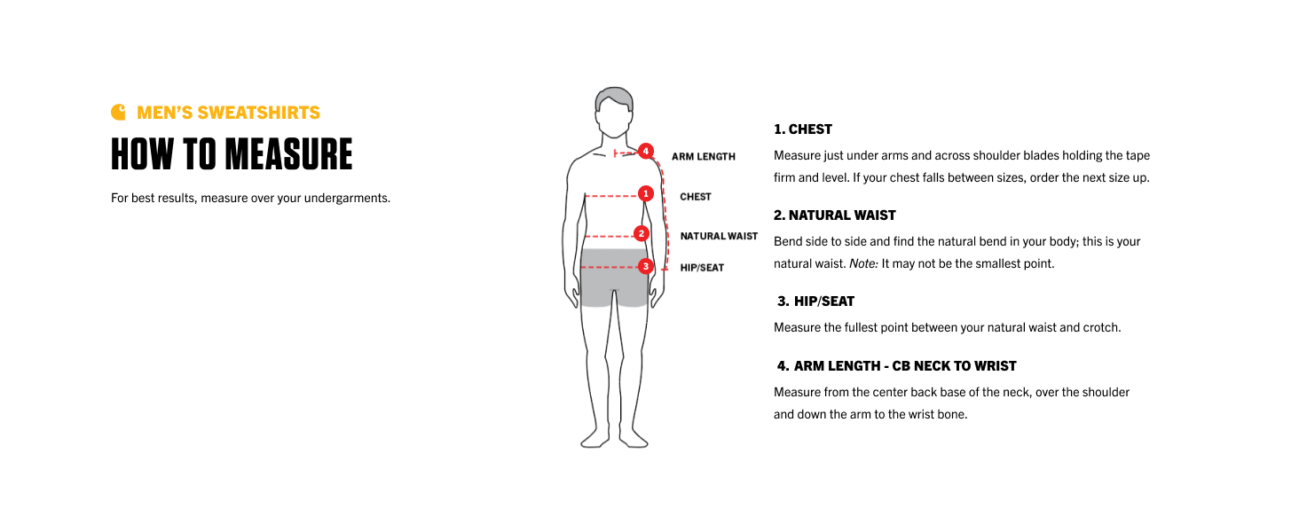 Carhartt's Men's Sweatshirts - How to Measure