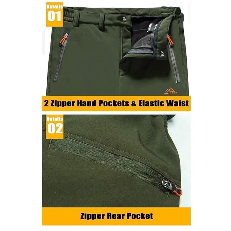 Men's Winter Pants Fleece Lined Ski Snow Pants Water Resistant 4 Zip Pockets Outdoor Pants