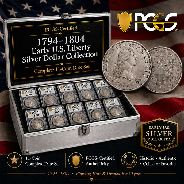 ⏰Last 12 Sets!!️PCGS-Certified 1794–1804 Early U.S. Liberty Silver Dollar Collection | Complete 11-Coin Date Set