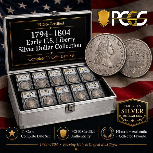 ⏰Last 12 Sets!!️PCGS-Certified 1794–1804 Early U.S. Liberty Silver Dollar Collection | Complete 11-Coin Date Set