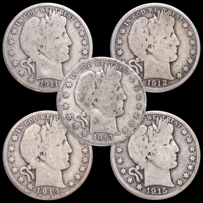 1906-1915 Barber Half Dollar Set (10PCS) VG 90% Silver
