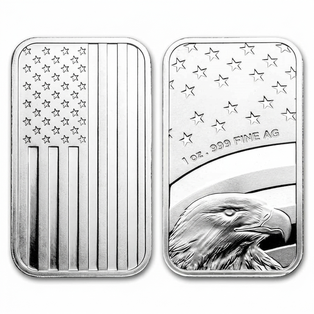 1 oz Silver Bar - American Flag Design (Eagle Back)