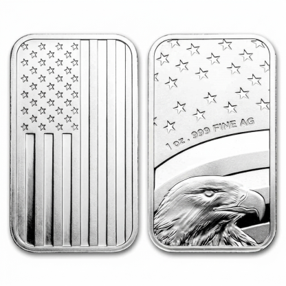 1 oz Silver Bar - American Flag Design (Eagle Back)