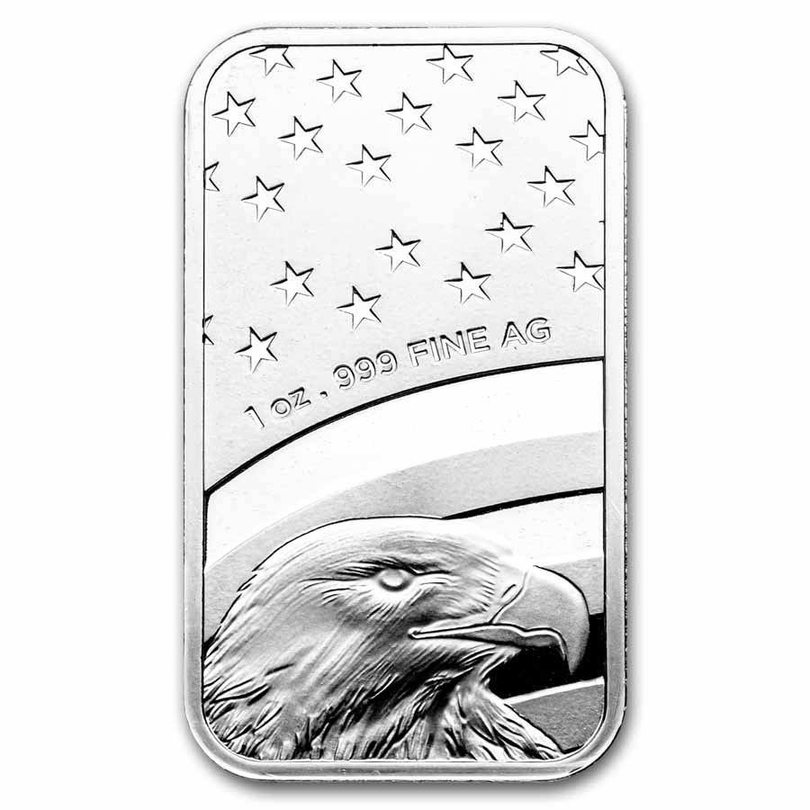 1 oz Silver Bar - American Flag Design (Eagle Back)