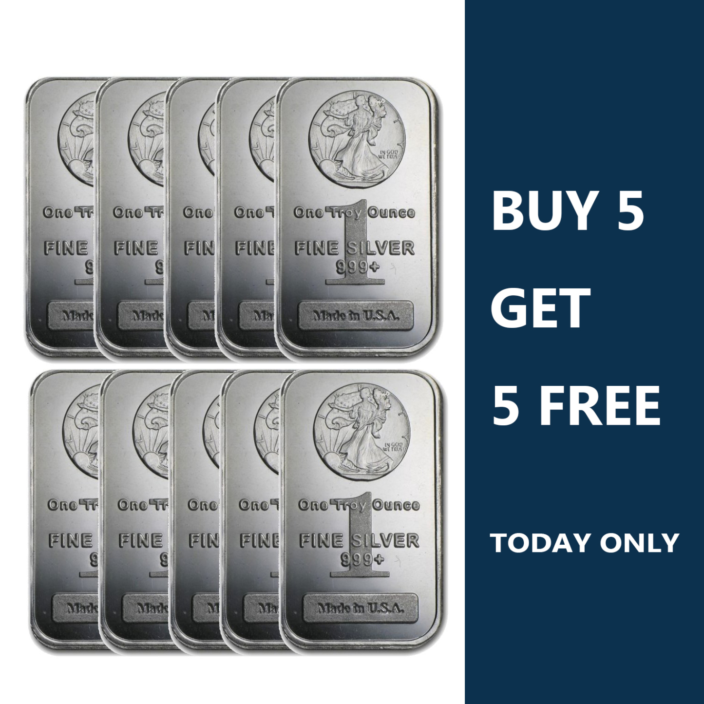 Last Day 60% OFF🔥 【 LOT OF 10 】1 Oz Walking Liberty Silver Bar