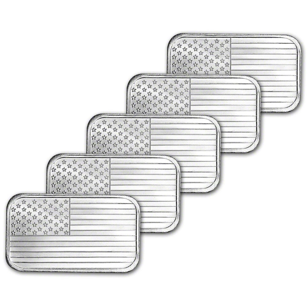 1 oz Silver Bar - American Flag Design (Eagle Back)