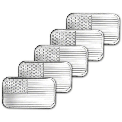 1 oz Silver Bar - American Flag Design (Eagle Back)