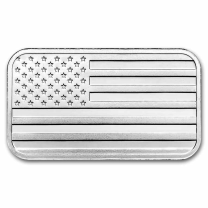 1 oz Silver Bar - American Flag Design (Eagle Back)