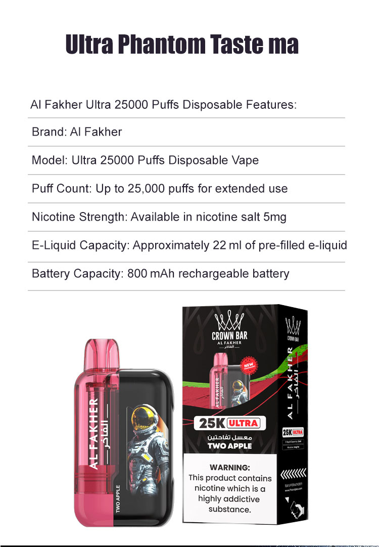 Crown Bar Al Fakher Ultra 25k Vape - Gr&ouml;&szlig;te Kapazit&auml;t mit 800mAh Akku